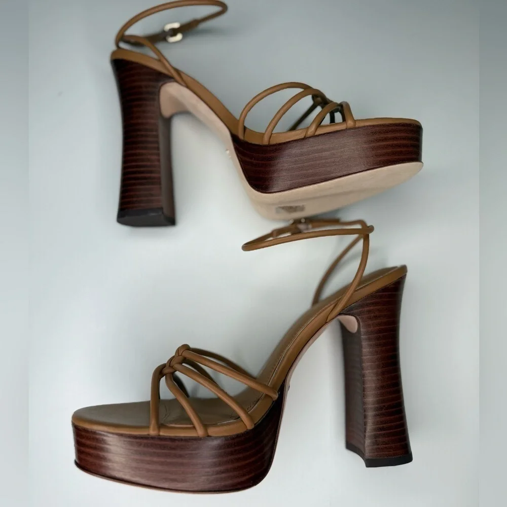 Paige Hailey Platform Sandal in Cognac Leather Size 10 NWT Strappy Euro Summer